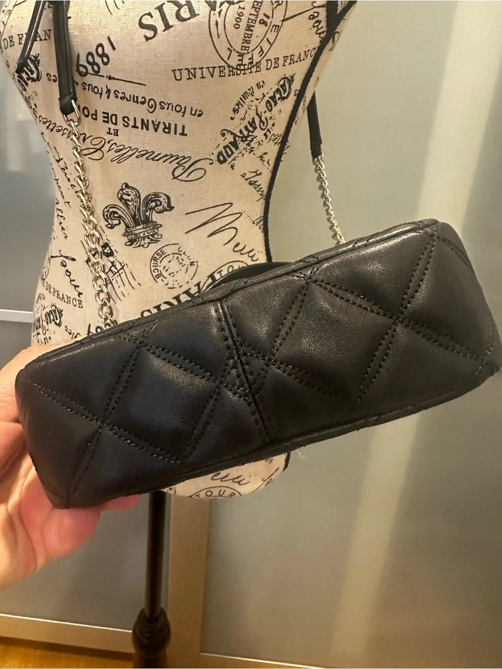 kate spade Black Quilted Top-Handle Mini Bag with Chain Strap